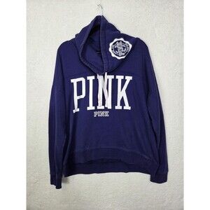 PINK Victoria's Secret Sweatshirt Womens L Royal Blue Funnel Neck Logo